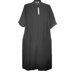 Caara Sheath Dress Short-Sleeve Scoop-Neck Button Front Black Size XS LAGENLOOK